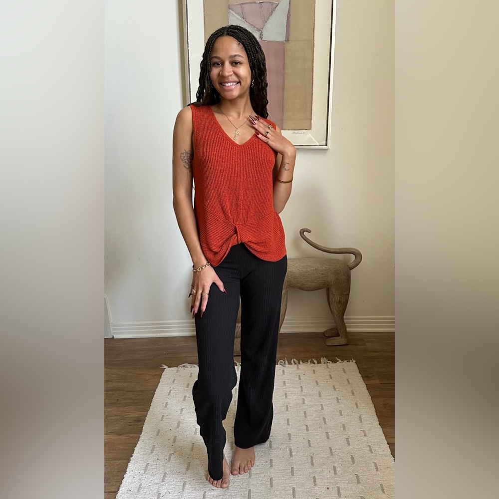 Marled Orange Sleeveless Tie Front Tank Top